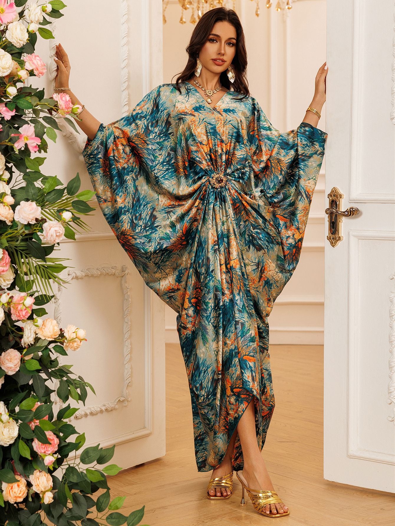 Printed Crew-Neck Maxi Dress