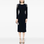 Studded Diamond Long Sleeve Midi Dress for Women, Evening