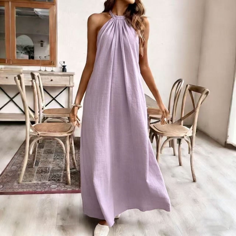 Solid Halter Backless Maxi Dress for Women, Sleeveless