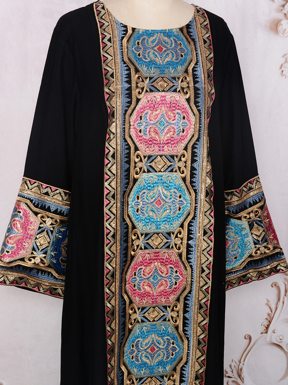 Round-Neck Embroidered Sequin Maxi Dress