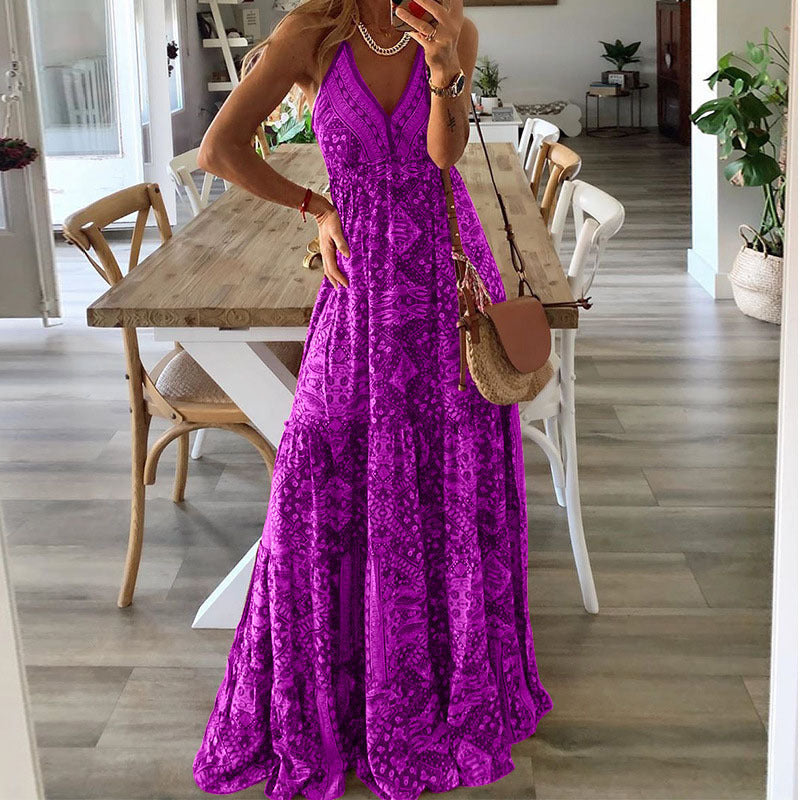 Floral Print V-Neck Maxi Dress