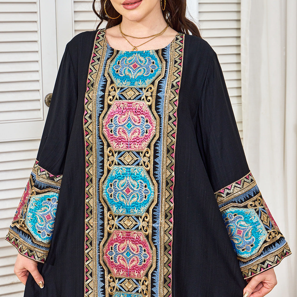 Round-Neck Embroidered Sequin Maxi Dress Secondary image