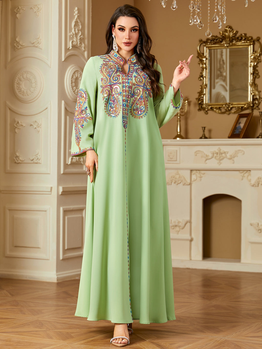 Pearl Embroidered Robe Maxi Dress
