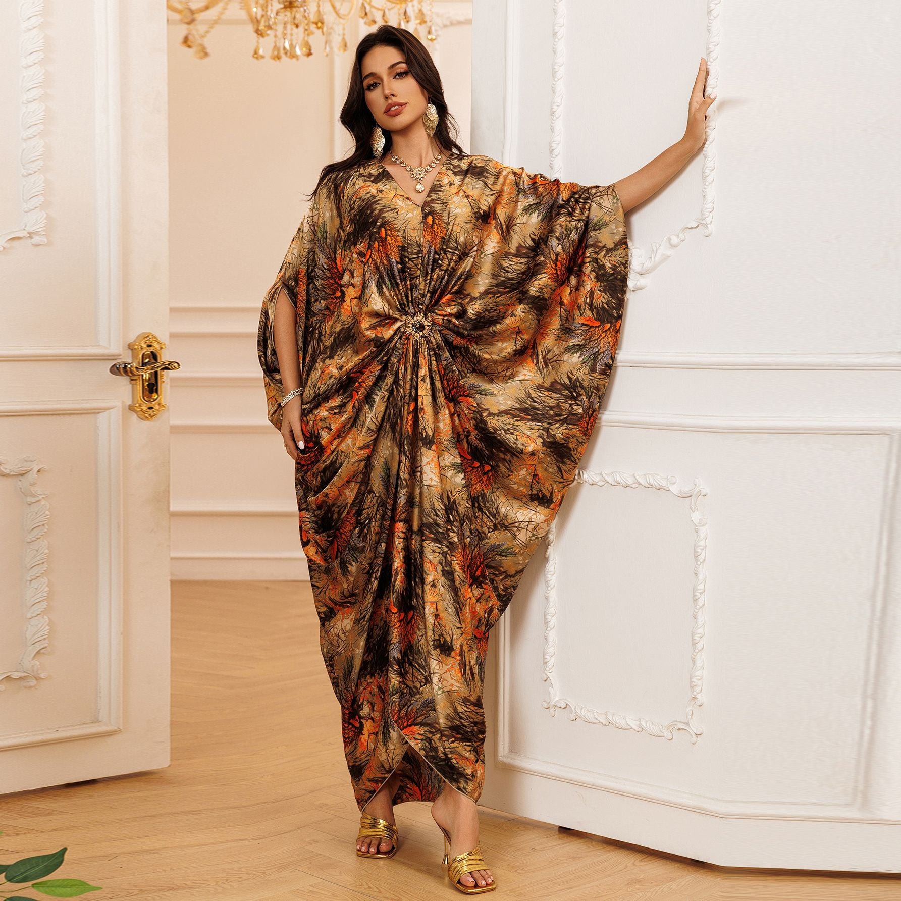 Printed Loose Crew-Neck Maxi Dress