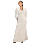 Ivory Ribbed-Knit Maxi Dress for women with long sleeves