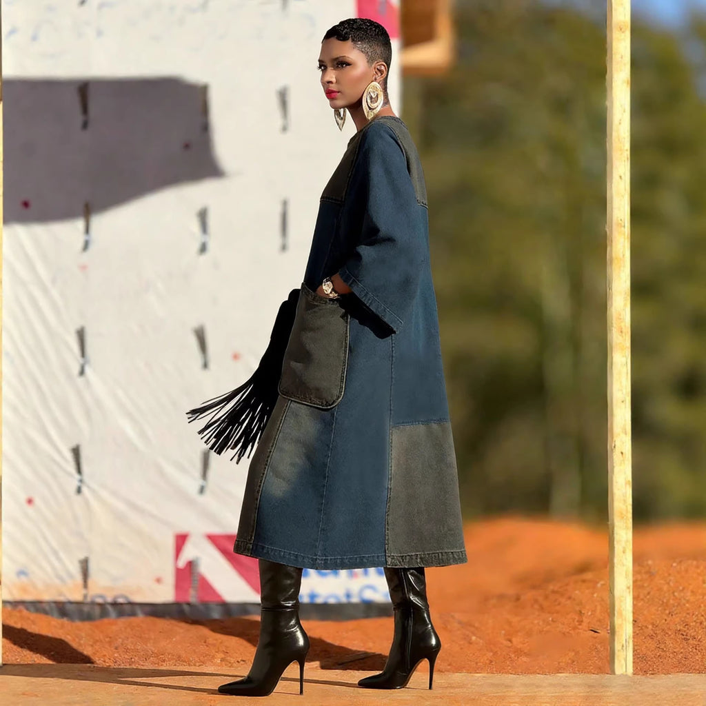 Loose Denim Midi Dress
