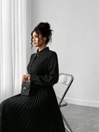 Plus-Size Black Pleated Maxi Dress