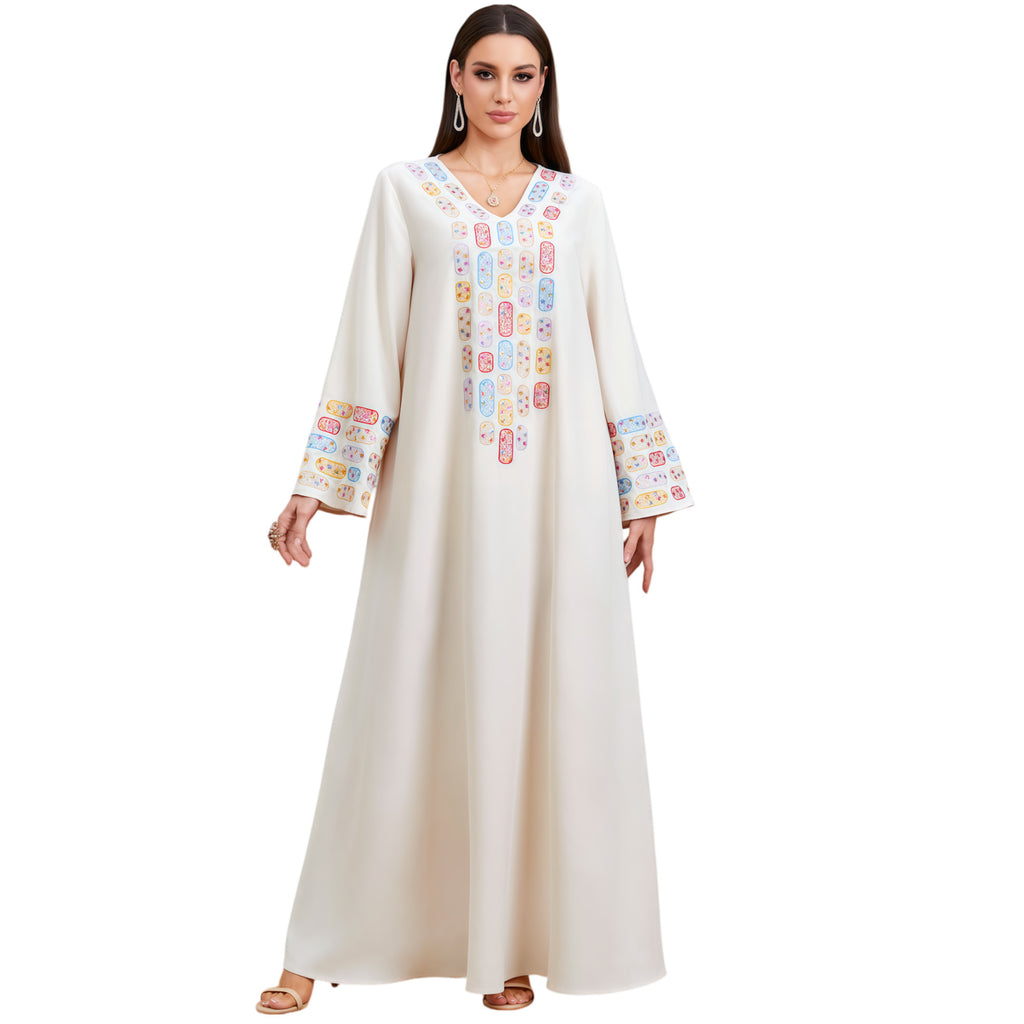 Sequin Embroidered Long-Sleeve Maxi Dress
