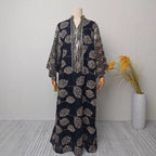 Embroidered Mesh Maxi Dress, Slit Sleeve