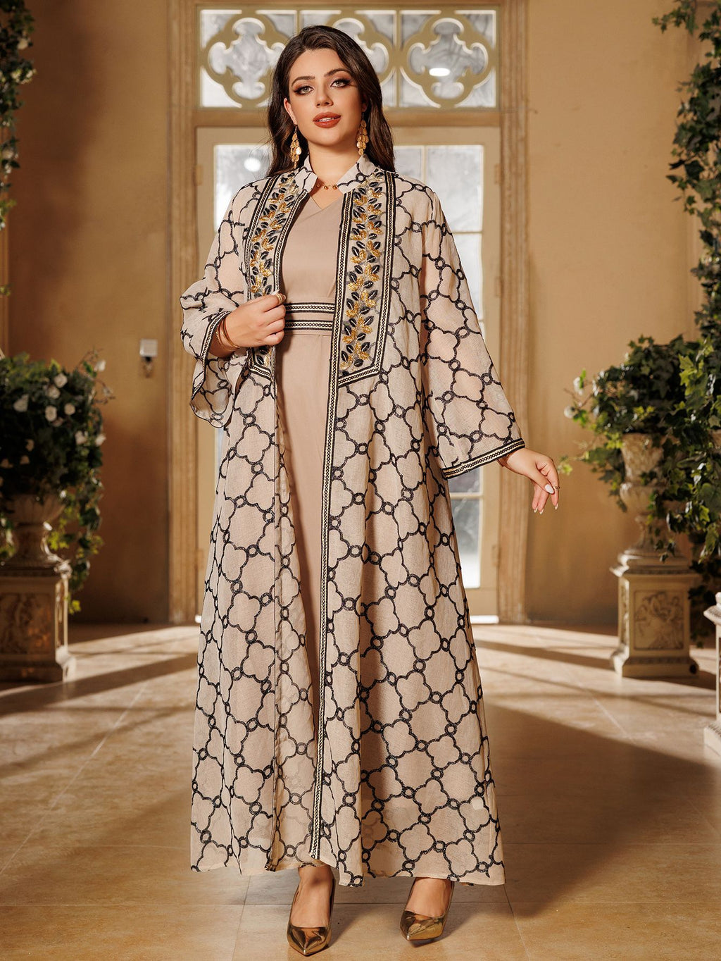 Embroidered Maxi Dress & Vest Set
