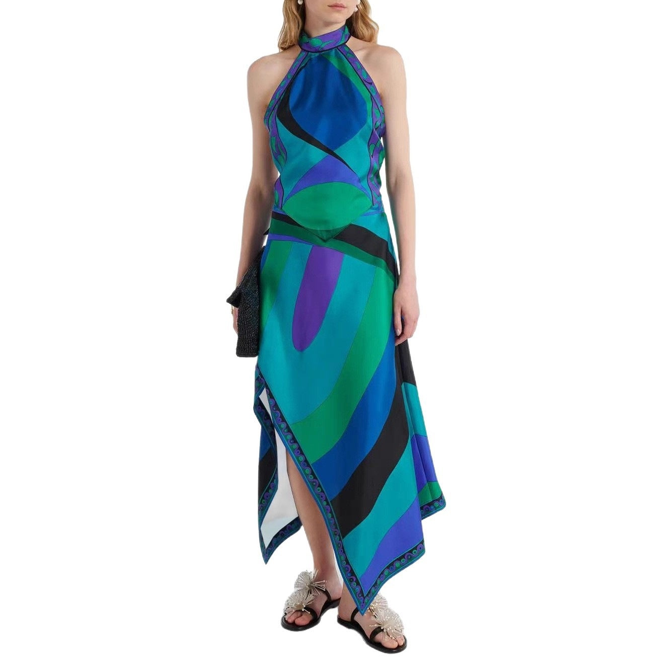 Backless Top and Irregular Skirt Two-Piece Set for Women