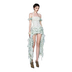 Irregular Fringe Flared Strap Maxi Dress for Women, High Waist