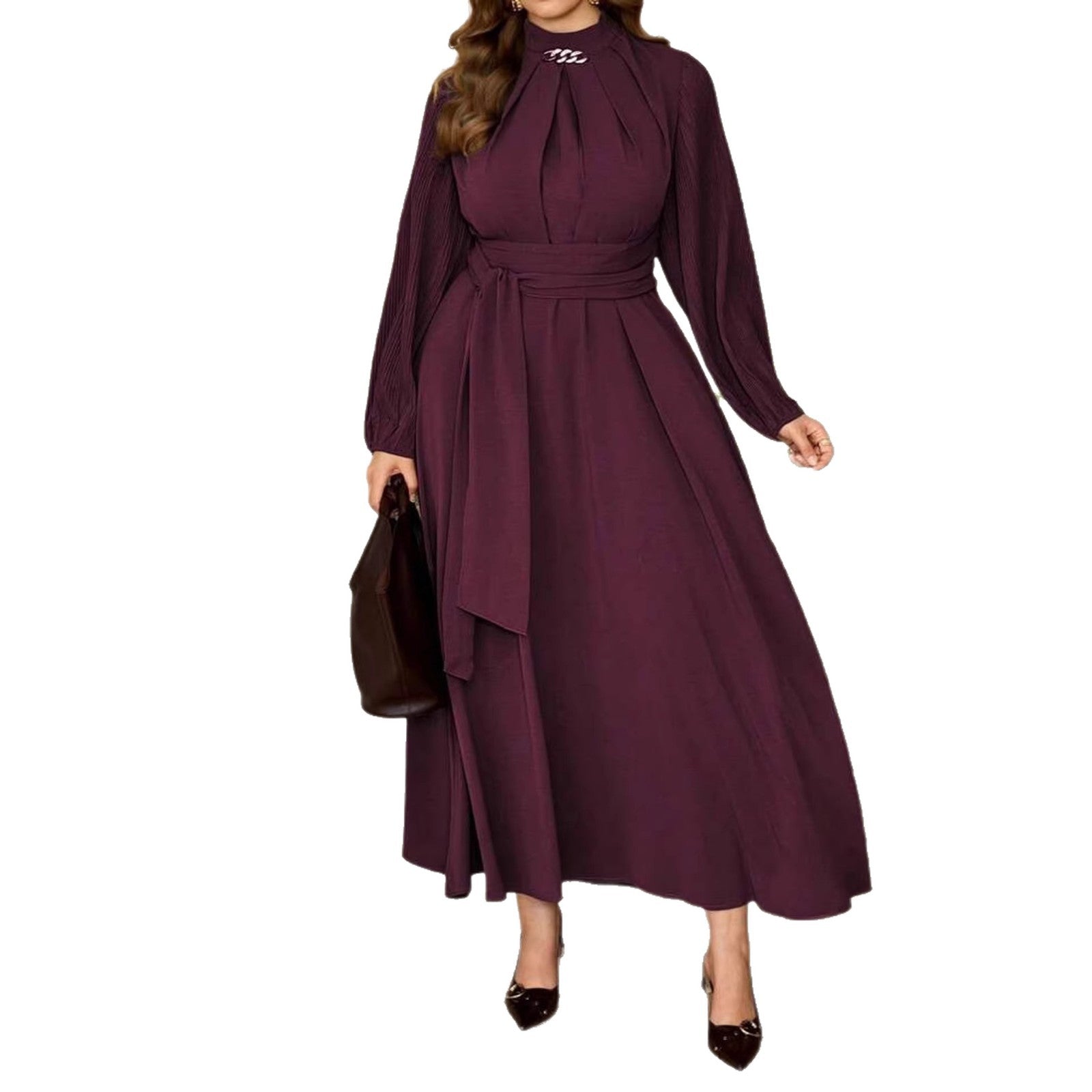 Pleated-Sleeve Maxi Dress for women with long sleeves Main image