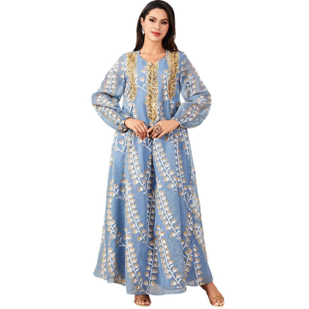 Long Sleeve Dress with Sequin Embroidery