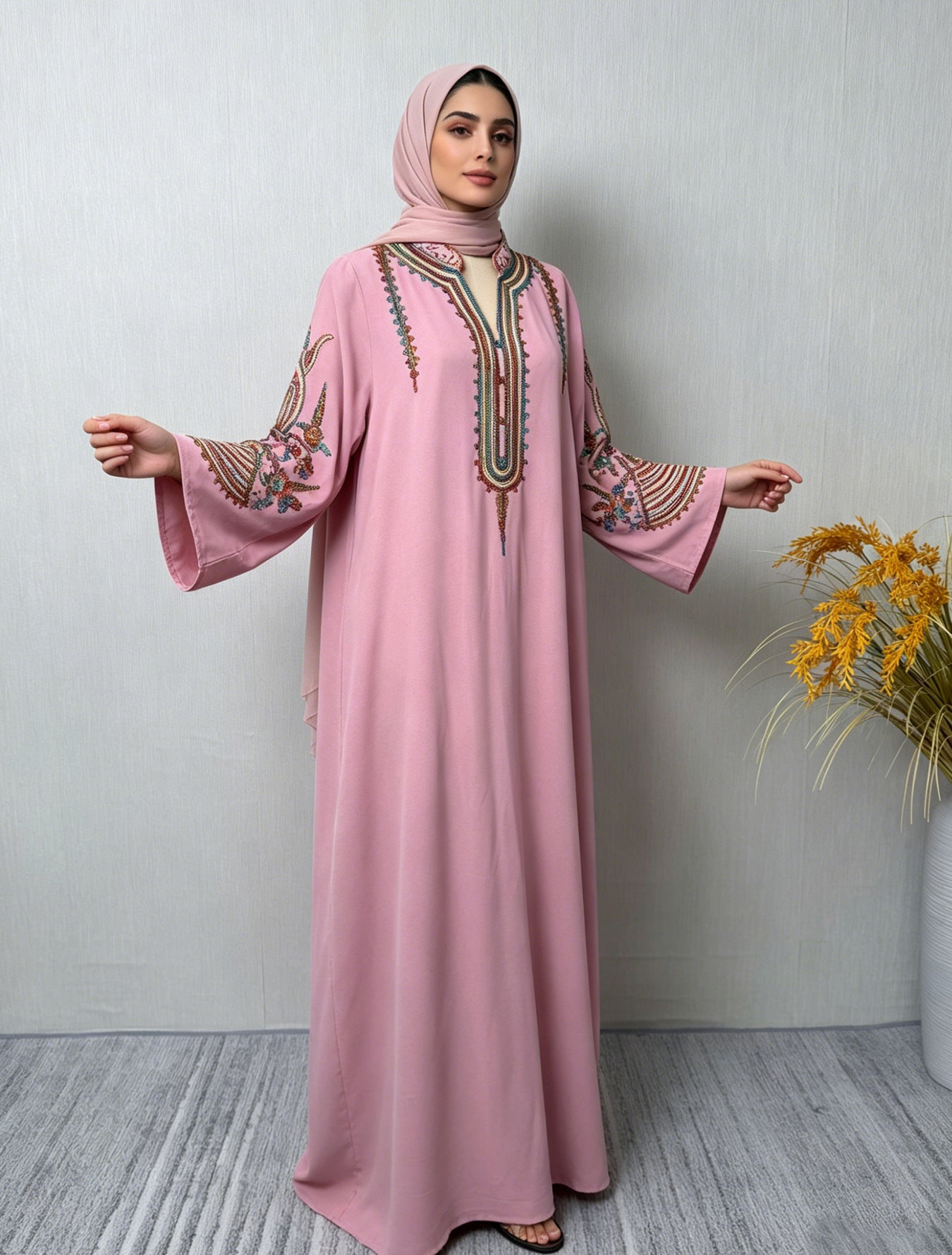 Embroidered Robe Dress