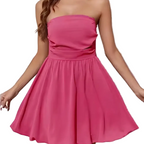 Ruched tube mini dress in pink, strapless bodycon party dress by Vilmere