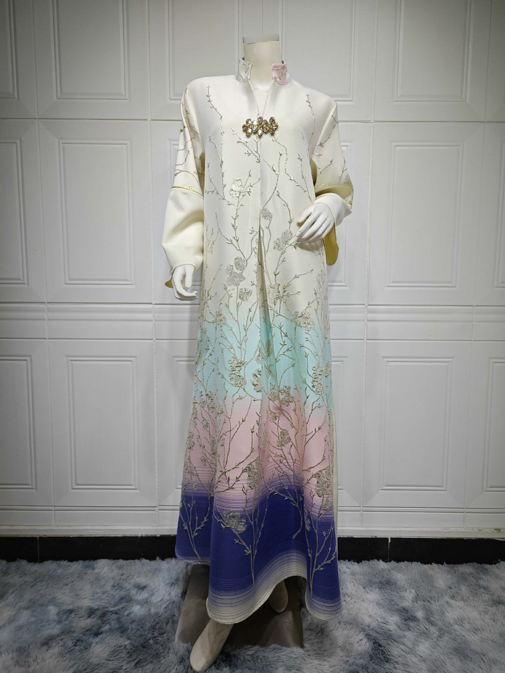 Embroidered Lace-Up Maxi Dress