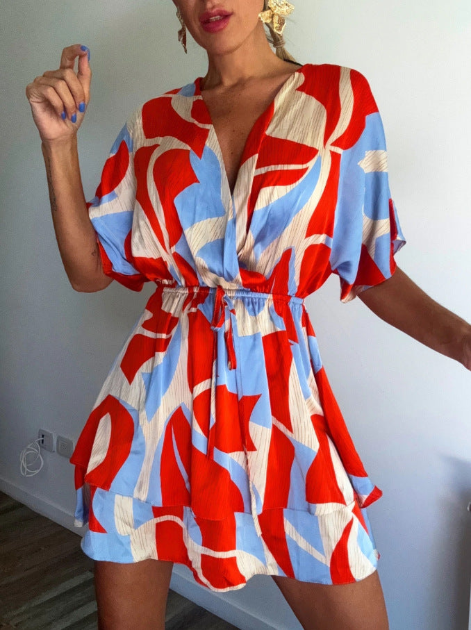Printed Resort Mini Dress, Tie Back Secondary image