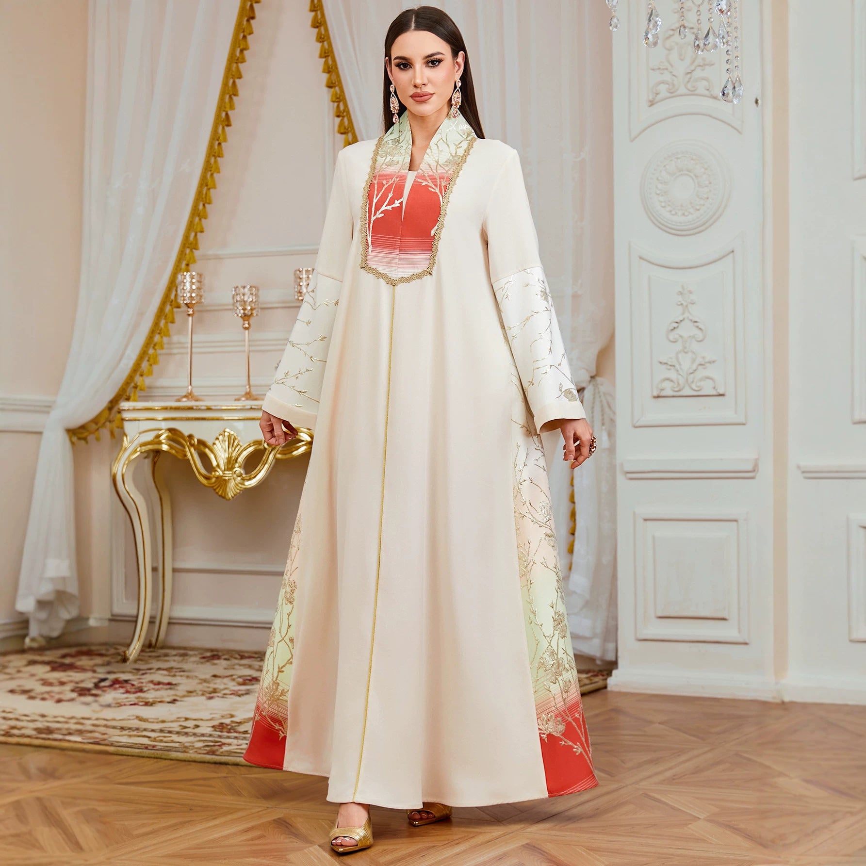 Embroidered Patchwork Long-Sleeve Maxi Dress Main image