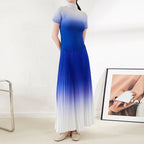 Pleated Gradient Elastic Waist Top & Skirt Co-ord Set for Women