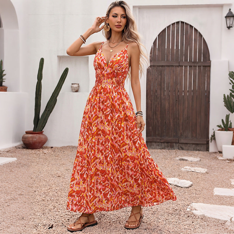 V-Neck High-Waist Sleeveless Maxi Dress for Women, Vacation Style