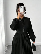 Plus-Size Black Pleated Maxi Dress