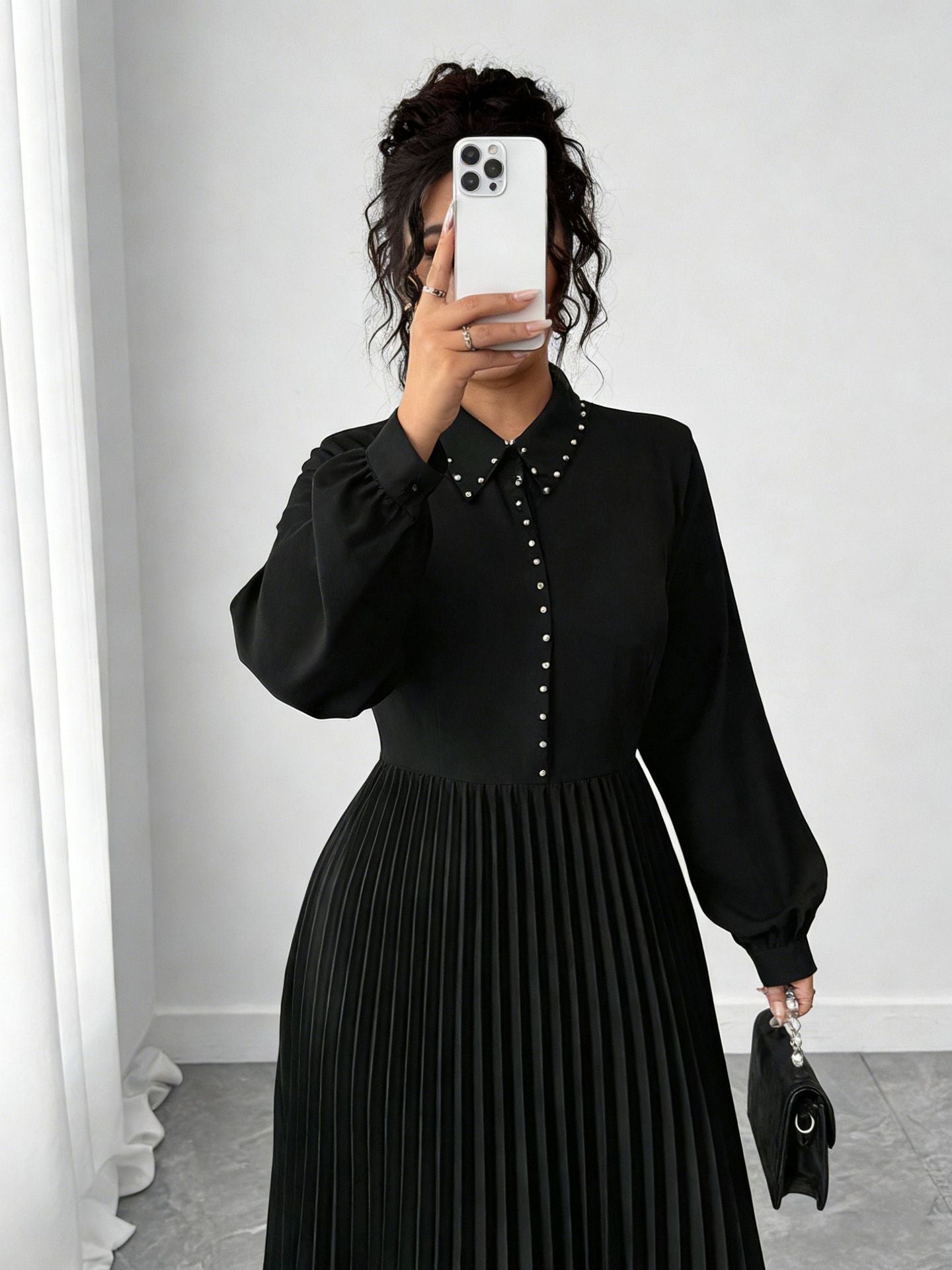 Plus-Size Black Pleated Maxi Dress