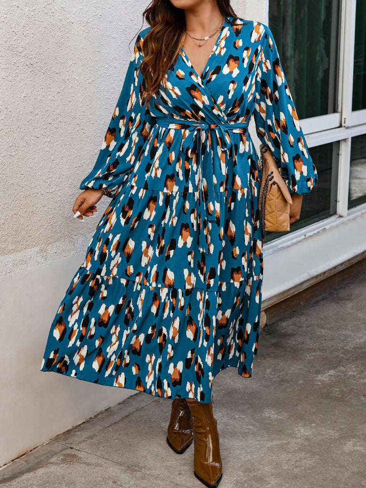 Plus-Size Printed V-Neck Maxi Dress