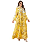 Yellow Embroidered Printed Robe Maxi Dress