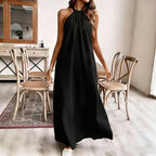 Solid Halter Backless Maxi Dress for Women, Sleeveless