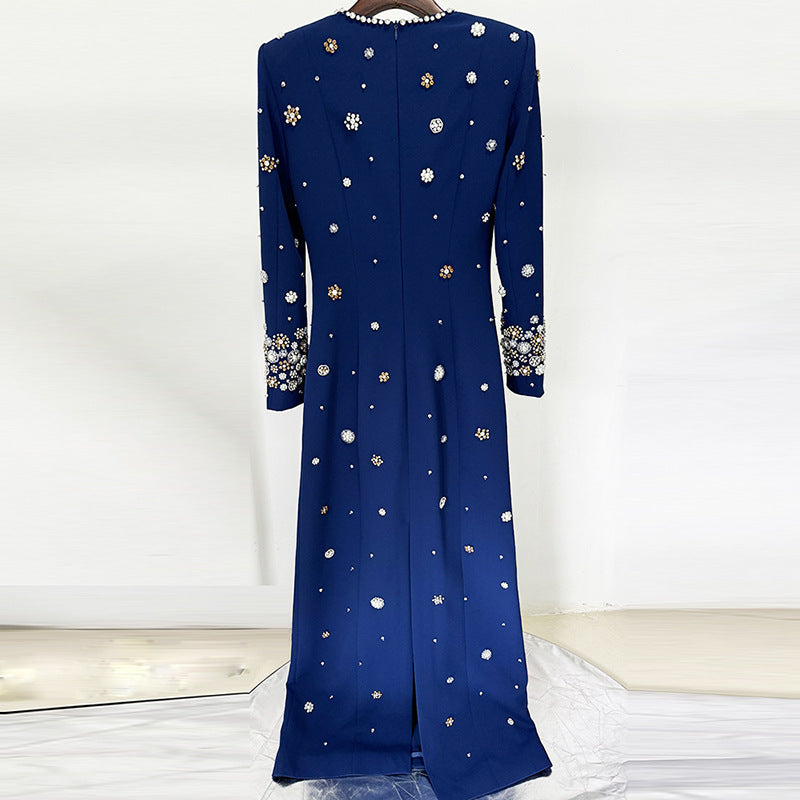 Slim-Fit Round-Neck Formal Maxi Dress for Women