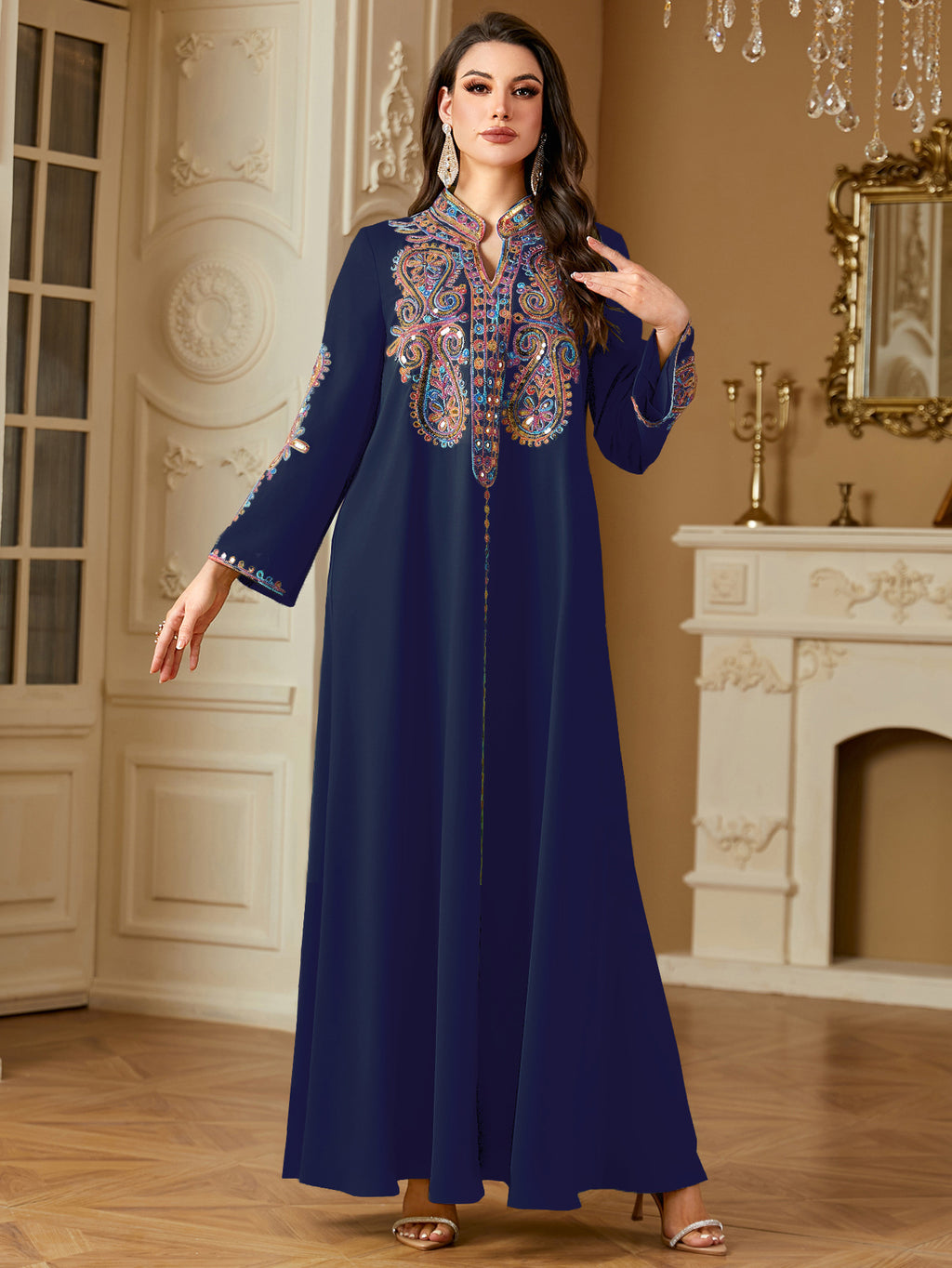 Pearl Embroidered Robe Maxi Dress