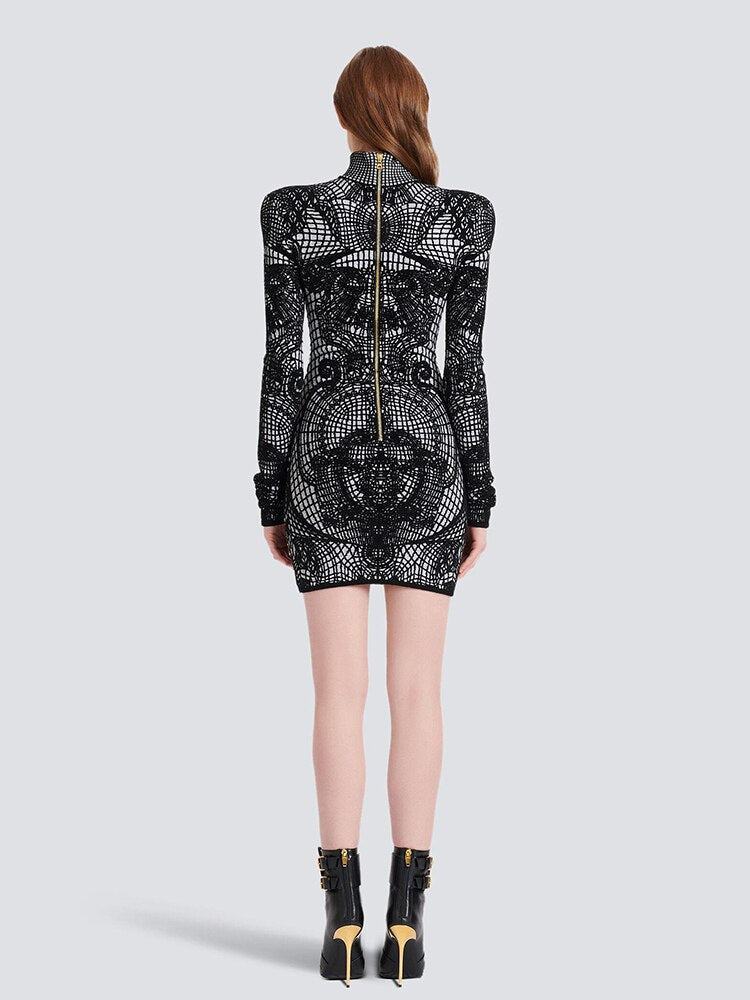 Stand-Collar Animal Print Mini Dress for Women Secondary image