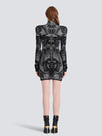 Stand-Collar Animal Print Mini Dress for Women