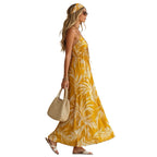 Printed V-Neck Strap Maxi Dress for Women, Beach Style
