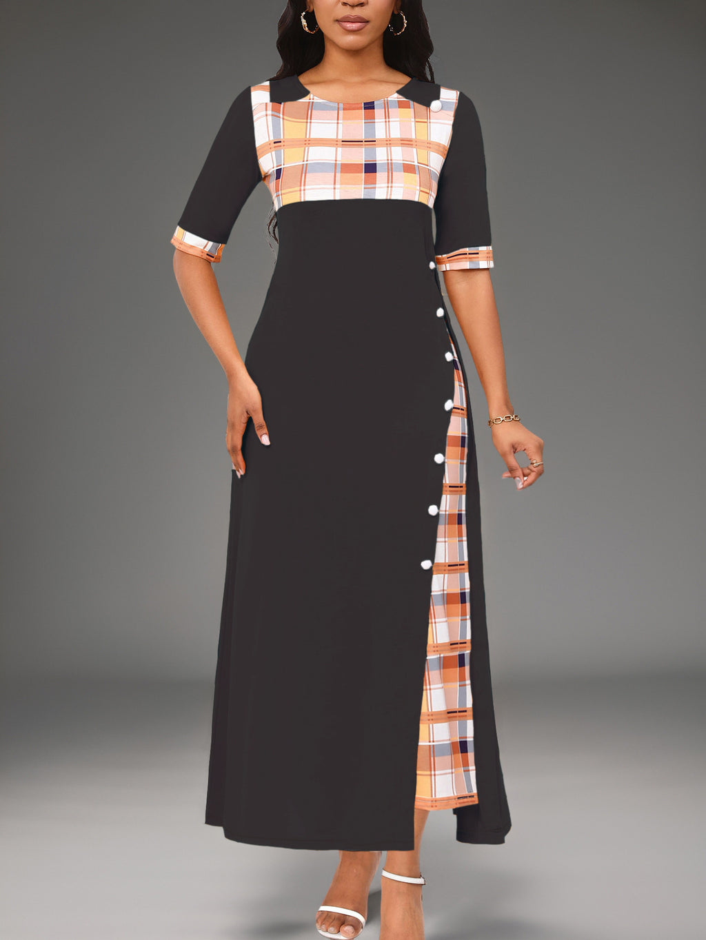 Color-Block Round-Neck Irregular-Hem Maxi Dress for Women, Plus Size