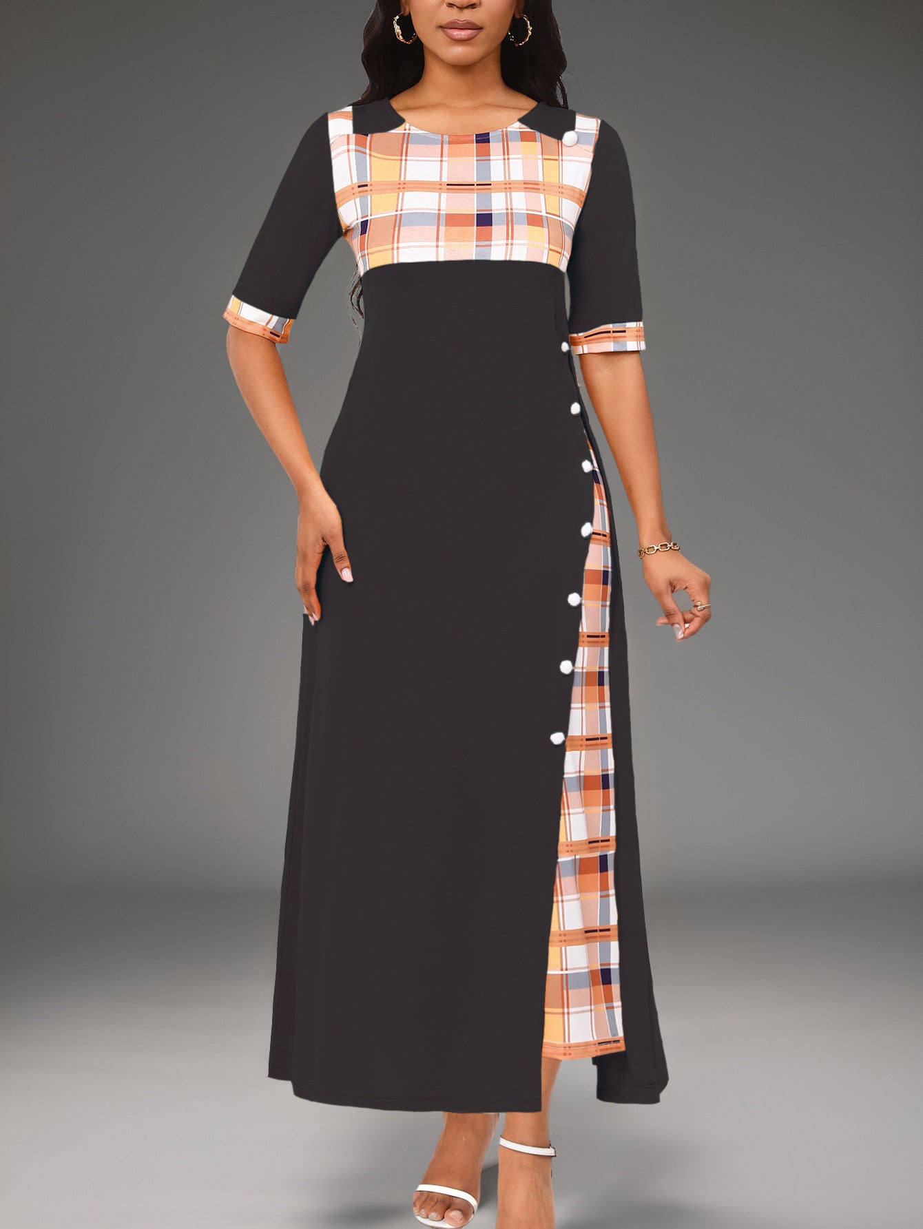Color-Block Round-Neck Irregular-Hem Maxi Dress for Women, Plus Size