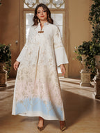 Embroidered Lace-Up Maxi Dress