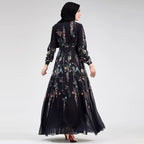 Printed Stand-Collar Long-Sleeve Maxi Dress
