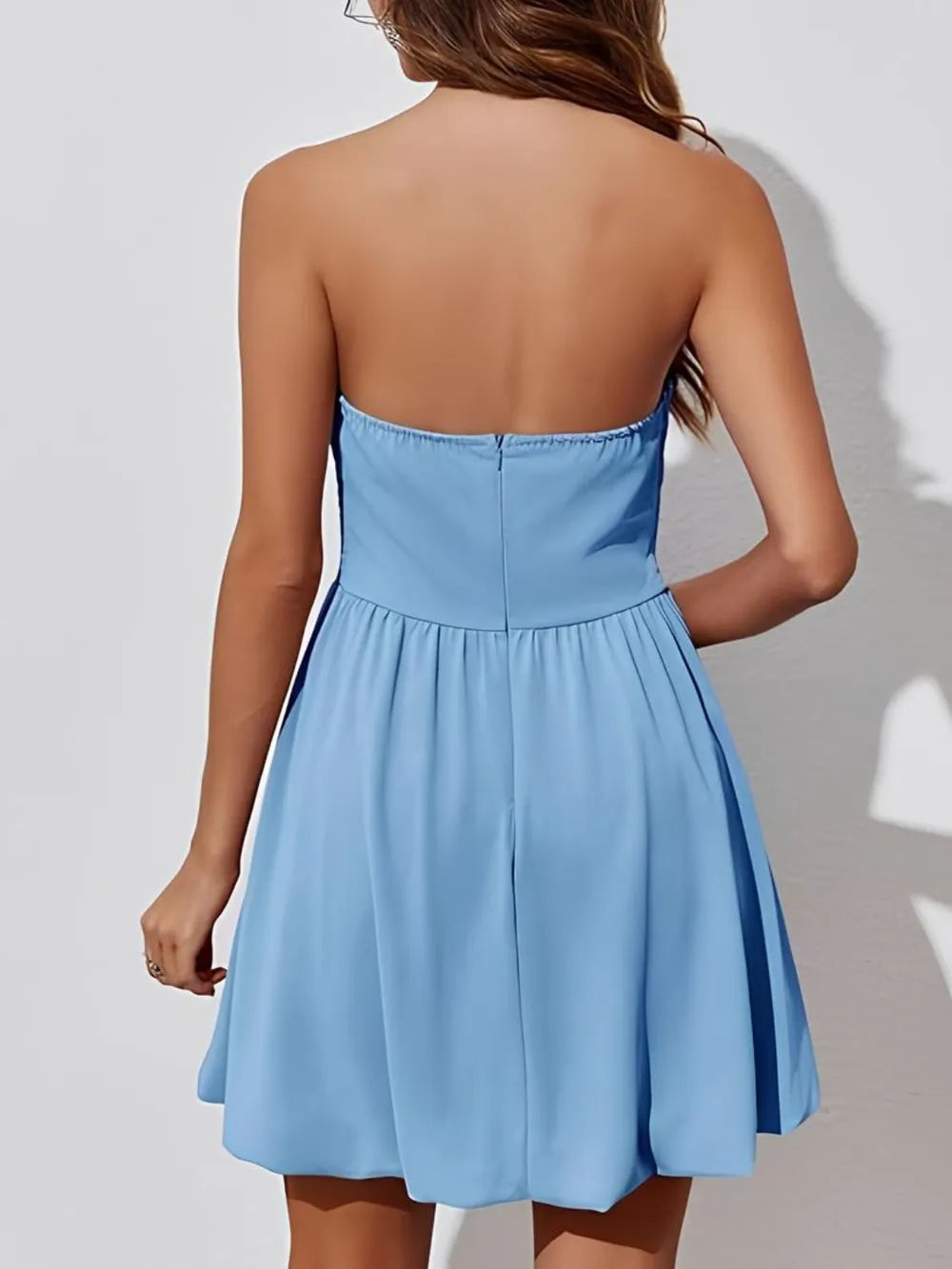 Poppy-Ruched Tube Mini Dress in Light Blue Secondary image