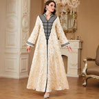 Embroidered V-Neck Long-Sleeve Maxi Dress