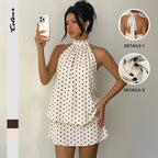 Polka Dot Halter Backless Mini Dress for Women, Sleeveless