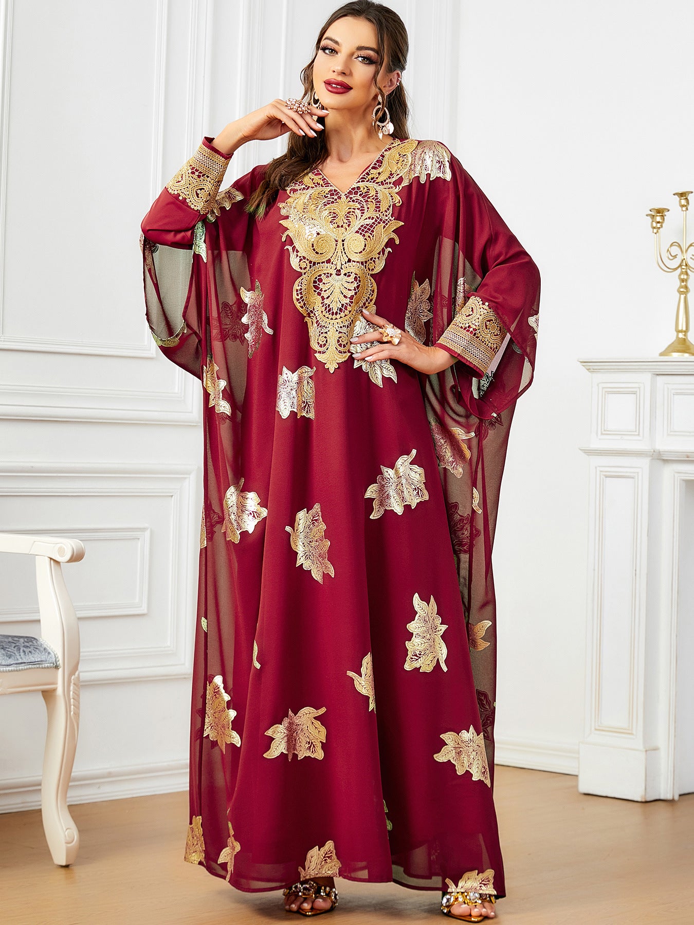 Red Chiffon Two-Piece Maxi Dress