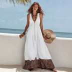 Bohemian Leopard Print V-Neck Maxi Dress for Women, Sleeveless