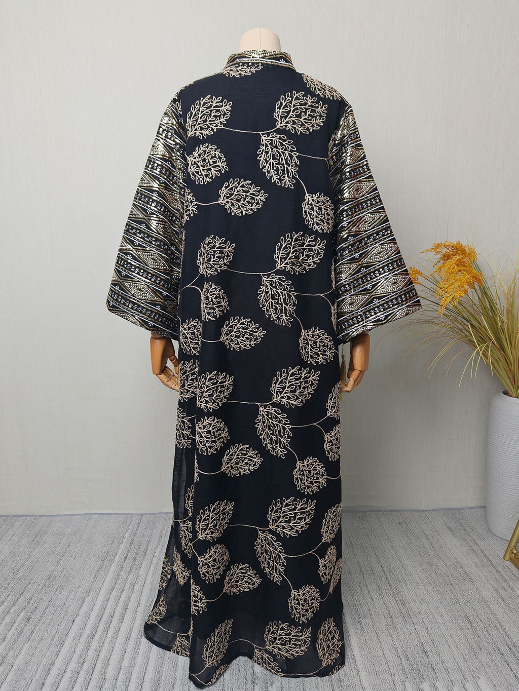 Long-Sleeve Embroidered Floral Maxi Dress