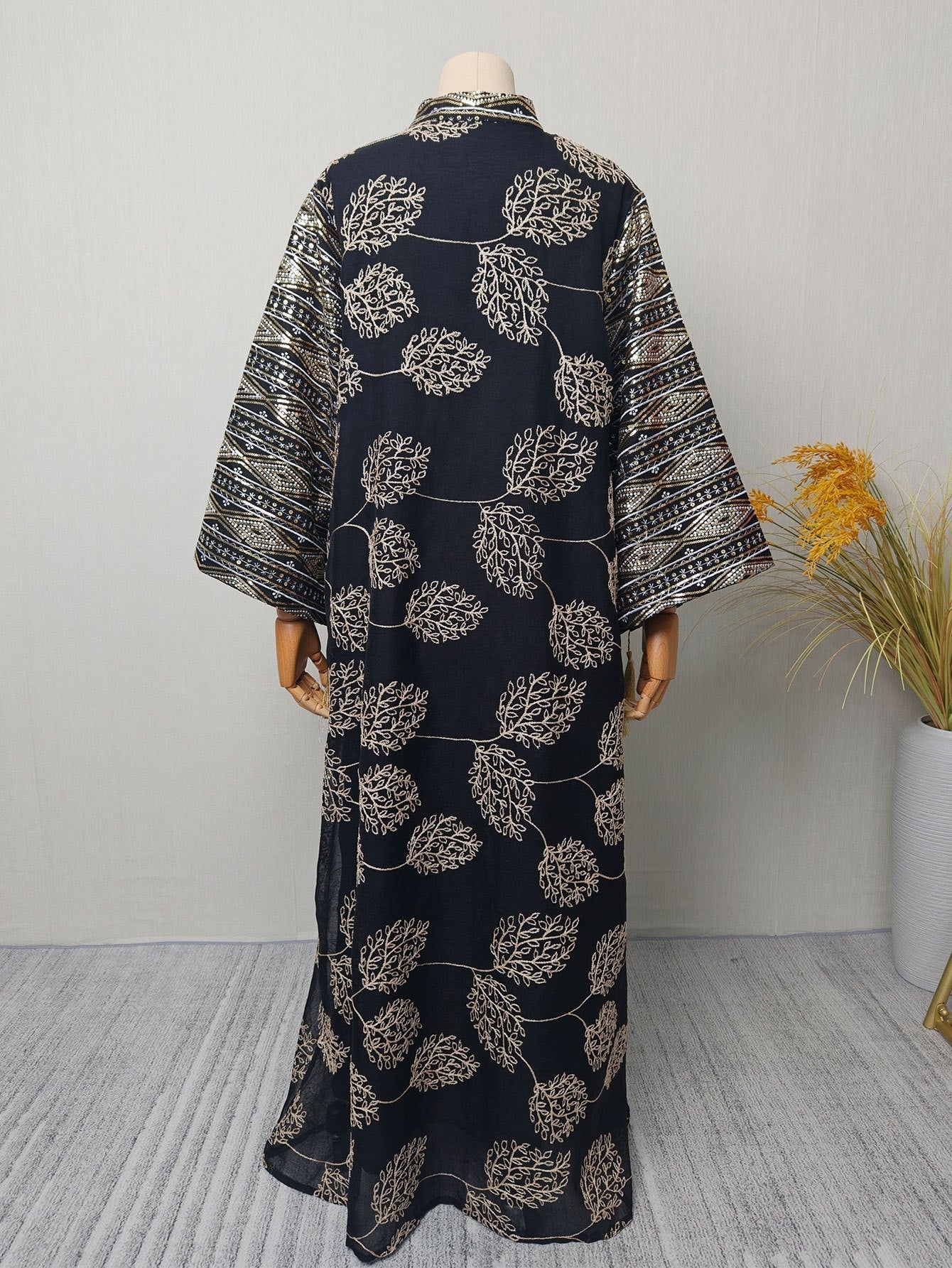 Long-Sleeve Embroidered Floral Maxi Dress