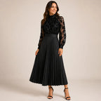 Tie-Neck High-Waist Pleated Maxi Dress