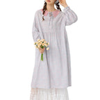 Floral Lace-Up Peter Pan Collar Maxi Dress for Women, Long Sleeve