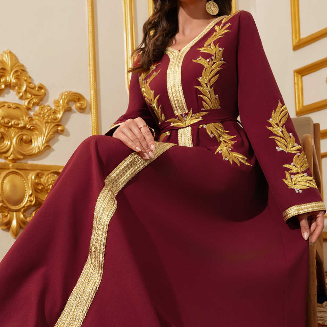 Lace Long-Sleeve Maxi Dress, Burgundy