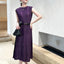 Pleated Shiny Satin Maxi Dress for Women, Sleeveless A-Line